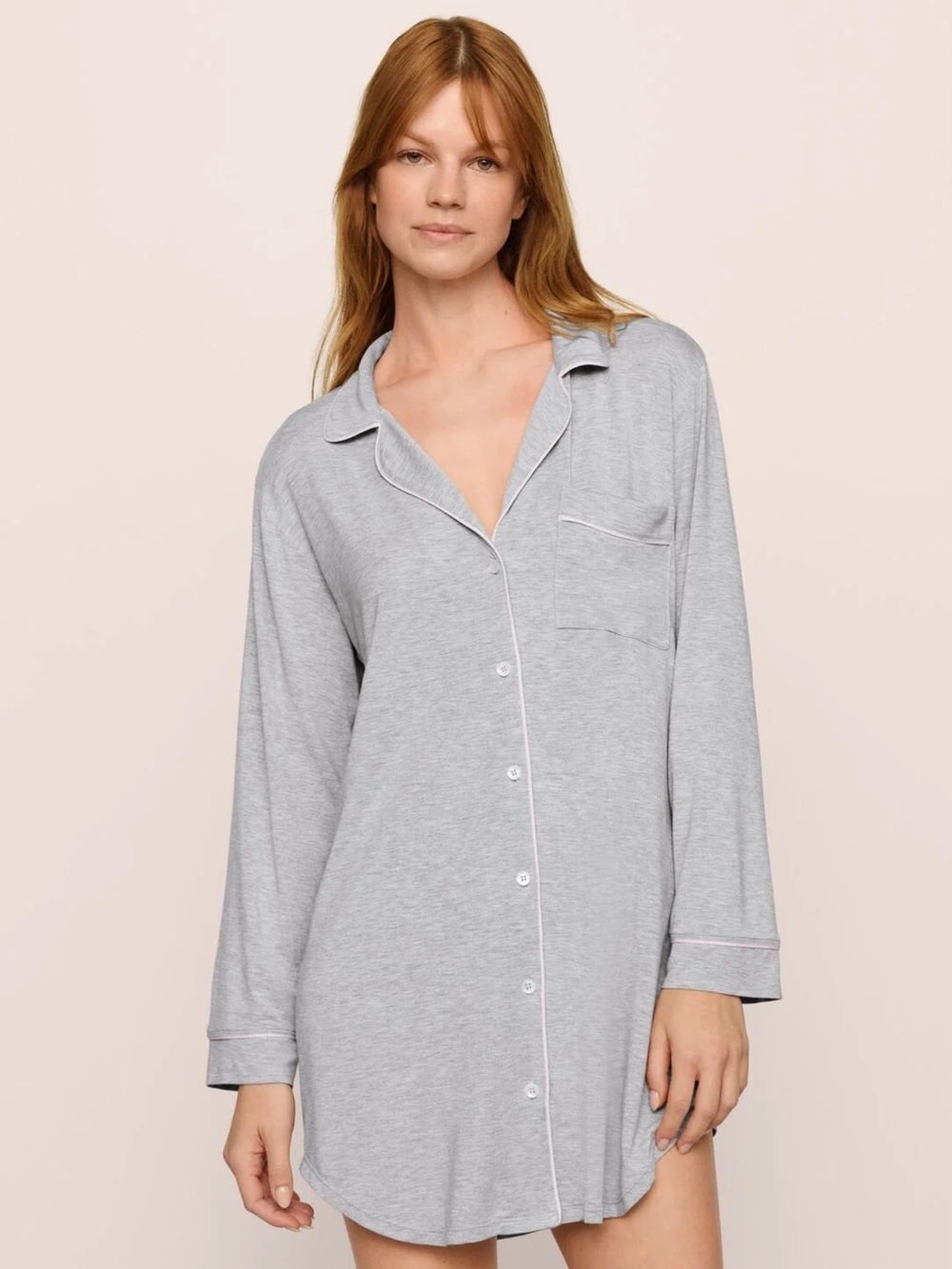 Eberjey Gisele Long-Sleeve Button-Front Nightgown Small Gray